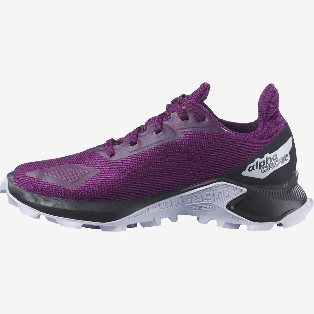 Kids' Salomon ALPHACROSS BLAST CLIMASALOMON™ WATERPROOF Trail Running Shoes Purple/Black/Purple | AWXS-53274