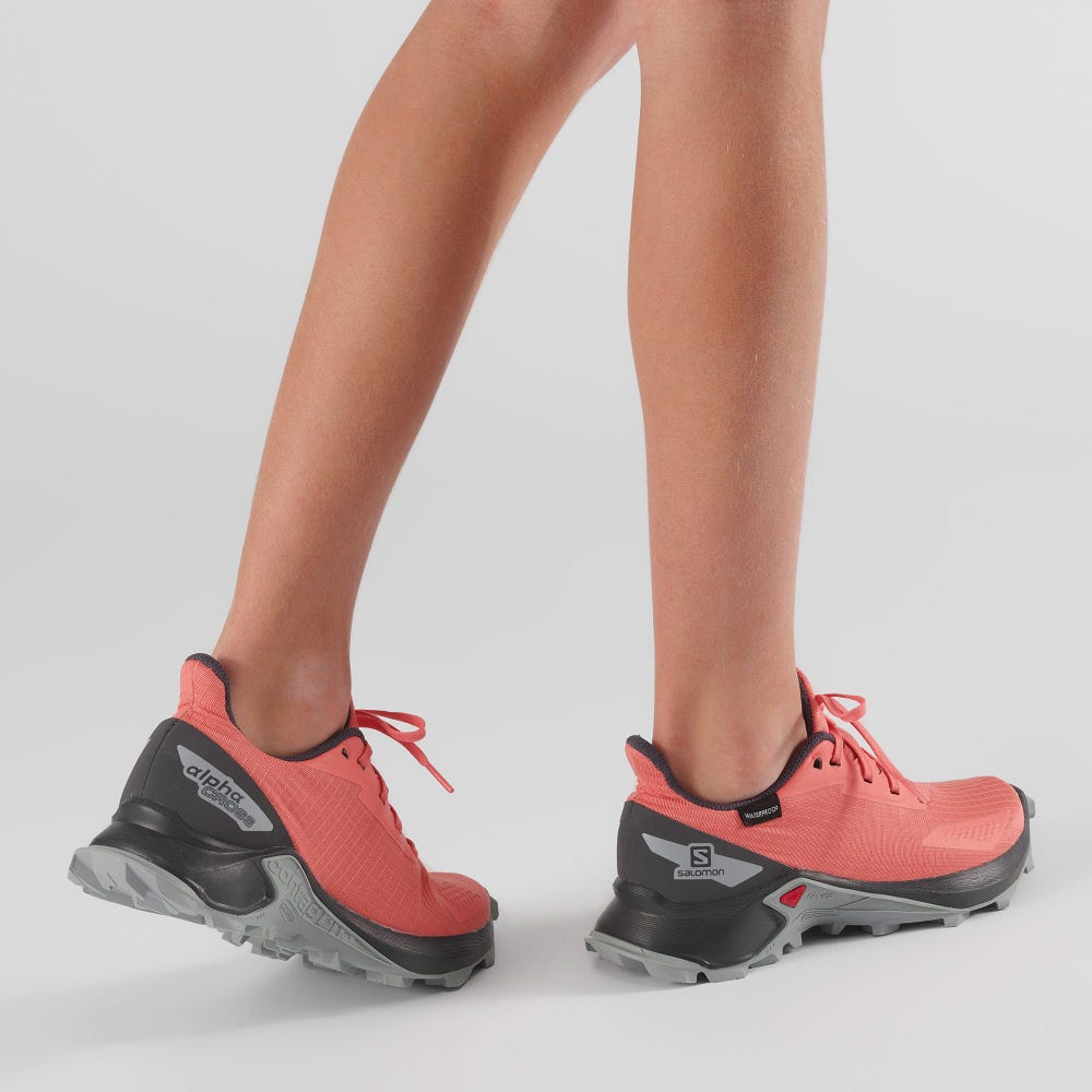 Kids' Salomon ALPHACROSS BLAST CLIMASALOMON™ WATERPROOF Trail Running Shoes Coral | BSDP-59720