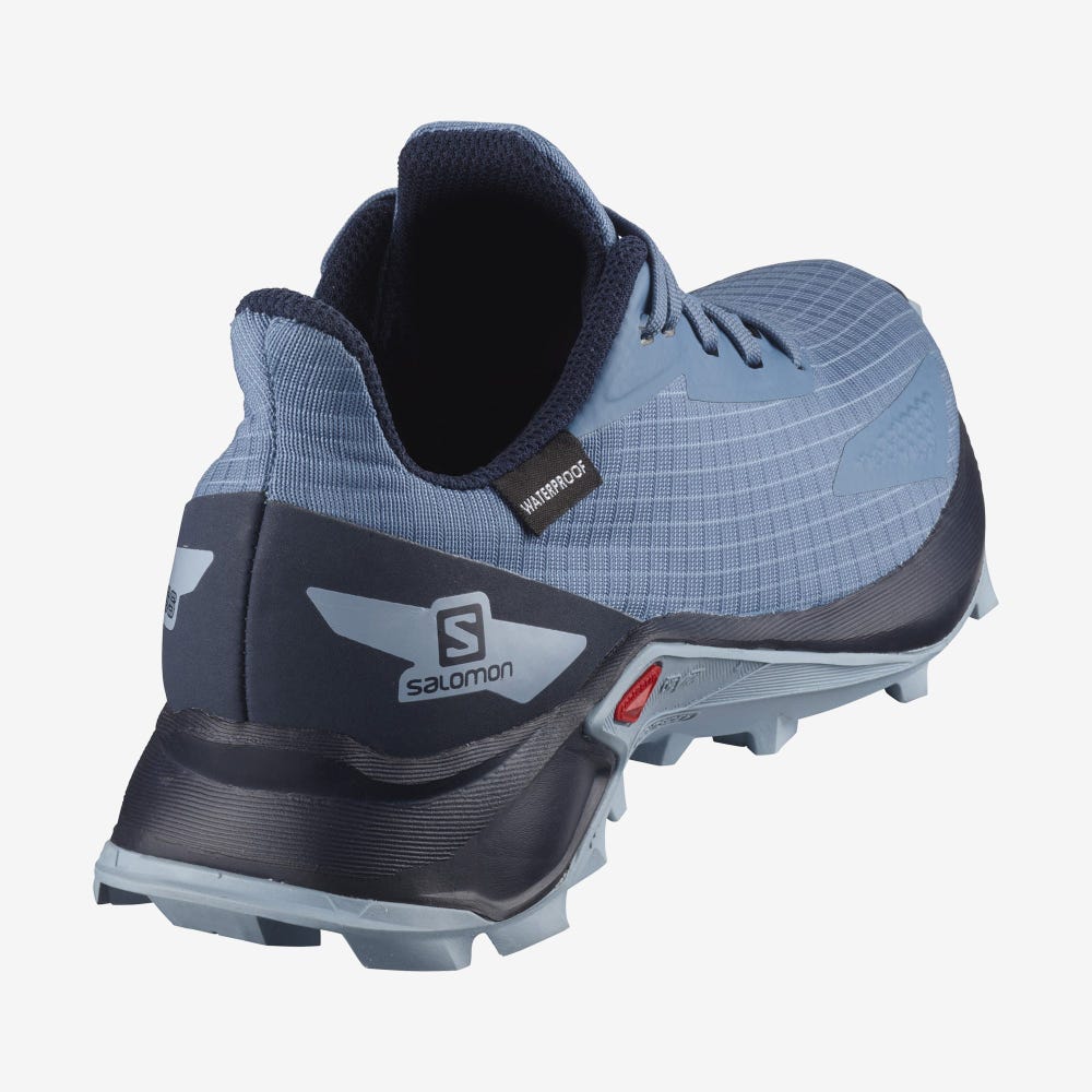 Kids' Salomon ALPHACROSS BLAST CLIMASALOMON™ WATERPROOF Trail Running Shoes Blue/Navy/Blue | COWJ-38407