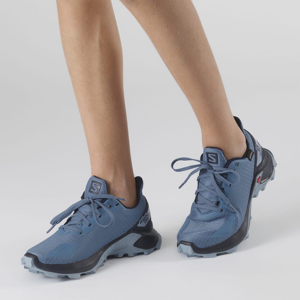 Kids' Salomon ALPHACROSS BLAST CLIMASALOMON™ WATERPROOF Trail Running Shoes Blue/Navy/Blue | COWJ-38407