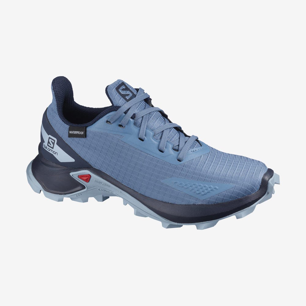 Kids\' Salomon ALPHACROSS BLAST CLIMASALOMON™ WATERPROOF Trail Running Shoes Blue/Navy/Blue | COWJ-38407