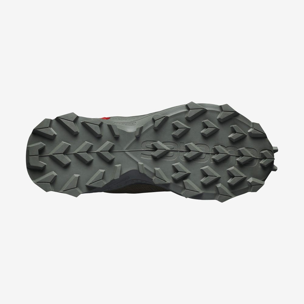 Kids' Salomon ALPHACROSS BLAST CLIMASALOMON™ WATERPROOF Trail Running Shoes Olive/Black/Grey | KZUH-68740