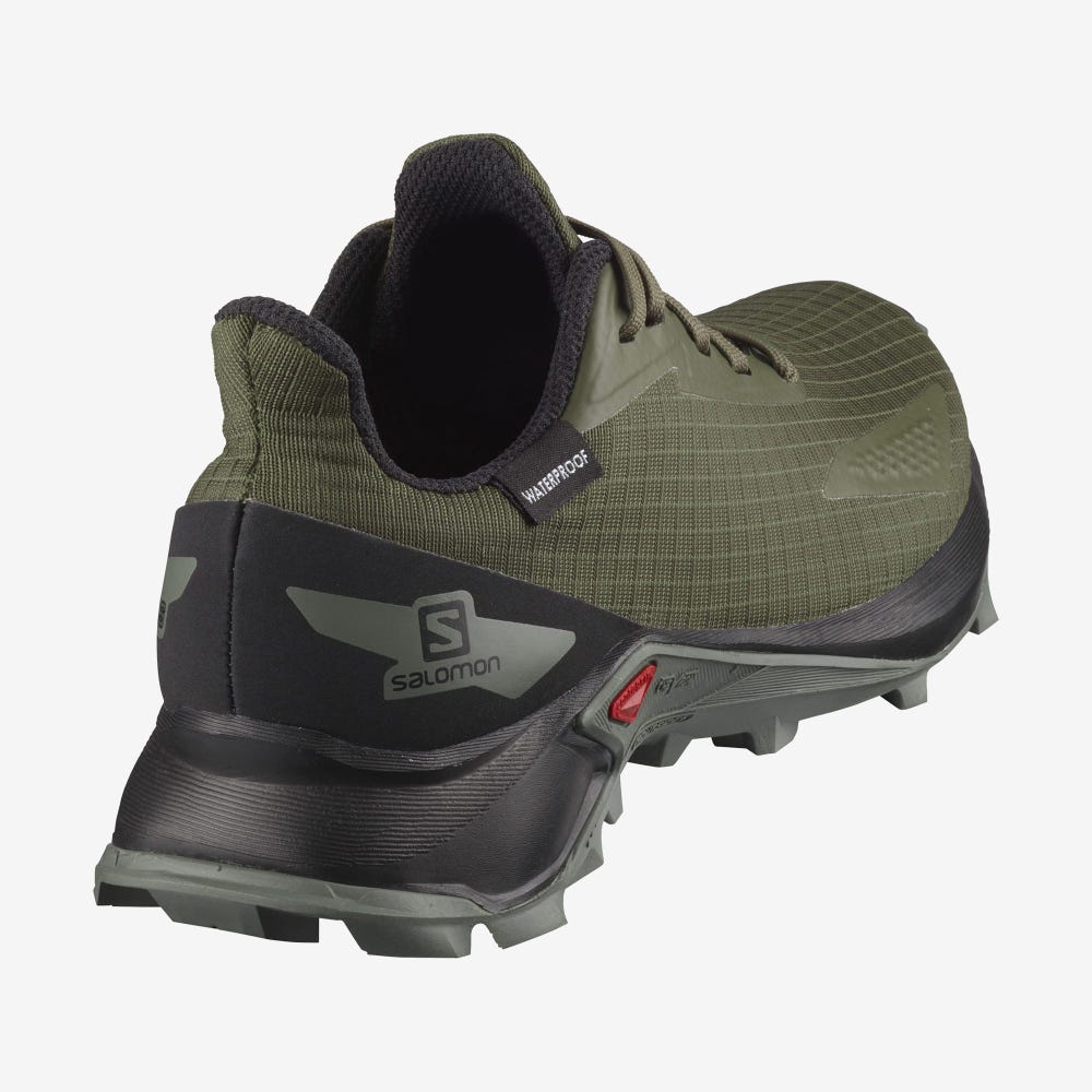 Kids' Salomon ALPHACROSS BLAST CLIMASALOMON™ WATERPROOF Trail Running Shoes Olive/Black/Grey | KZUH-68740