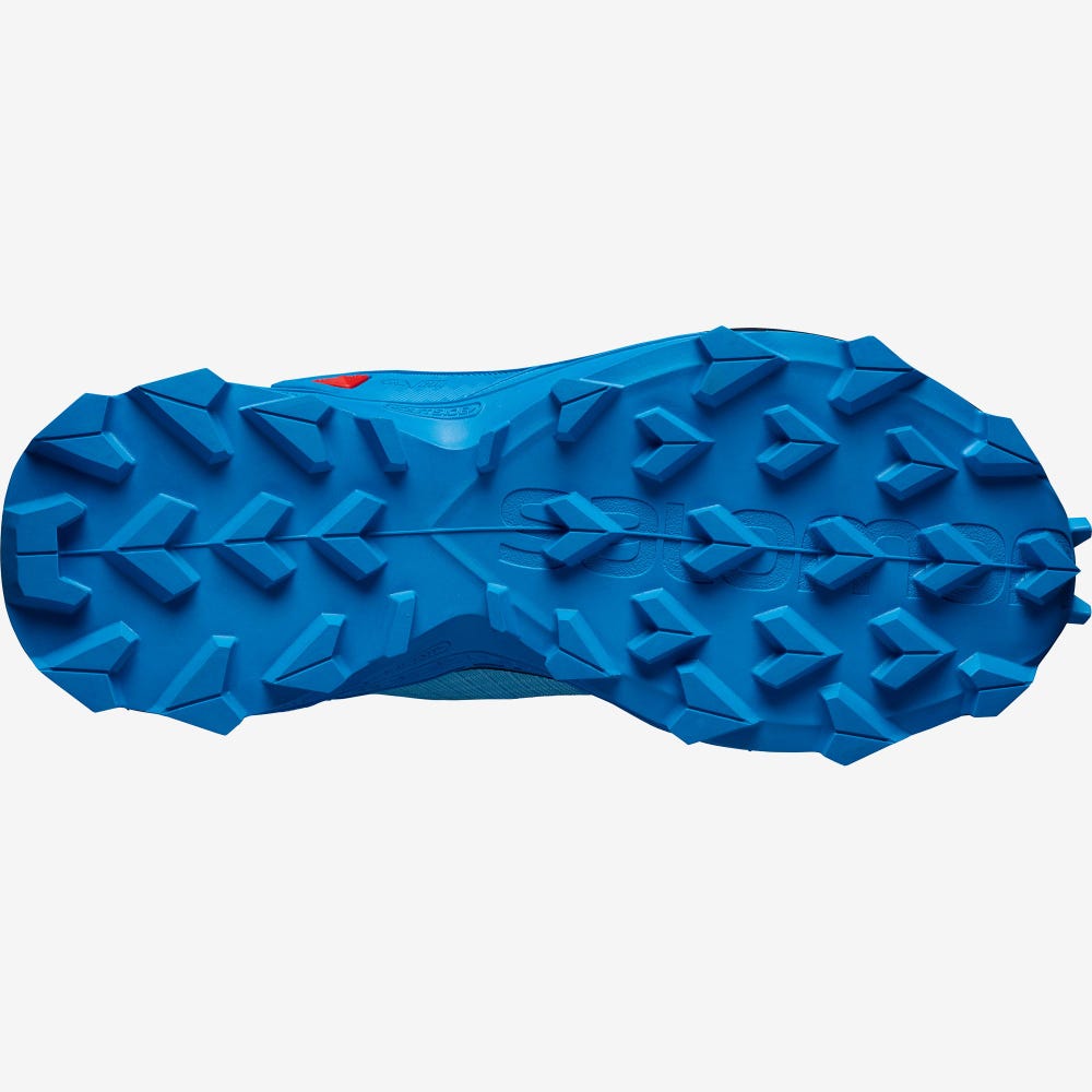 Kids' Salomon ALPHACROSS BLAST CLIMASALOMON™ WATERPROOF Trail Running Shoes Blue/Navy/Indigo | LAHS-85301