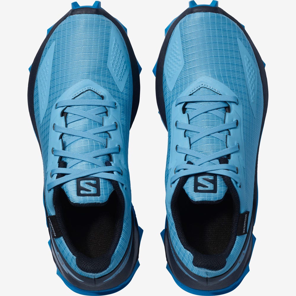 Kids' Salomon ALPHACROSS BLAST CLIMASALOMON™ WATERPROOF Trail Running Shoes Blue/Navy/Indigo | LAHS-85301