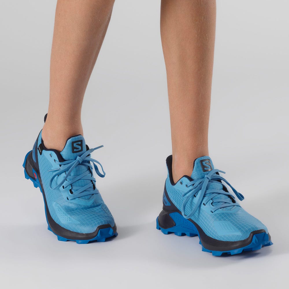 Kids' Salomon ALPHACROSS BLAST CLIMASALOMON™ WATERPROOF Trail Running Shoes Blue/Navy/Indigo | LAHS-85301