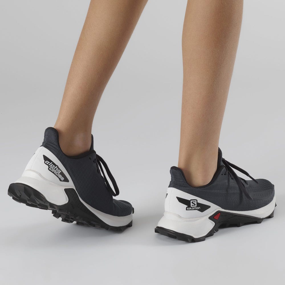 Kids' Salomon ALPHACROSS BLAST Running Shoes White/Black | DLZM-59406