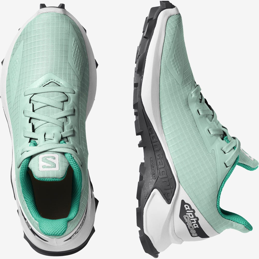 Kids' Salomon ALPHACROSS BLAST Running Shoes Green/White/Black | UJTF-91246