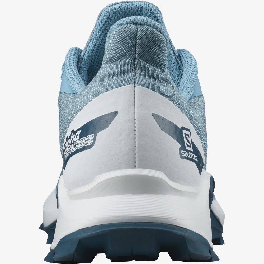 Kids' Salomon ALPHACROSS BLAST Running Shoes Blue/White/Blue | ZDJX-95624