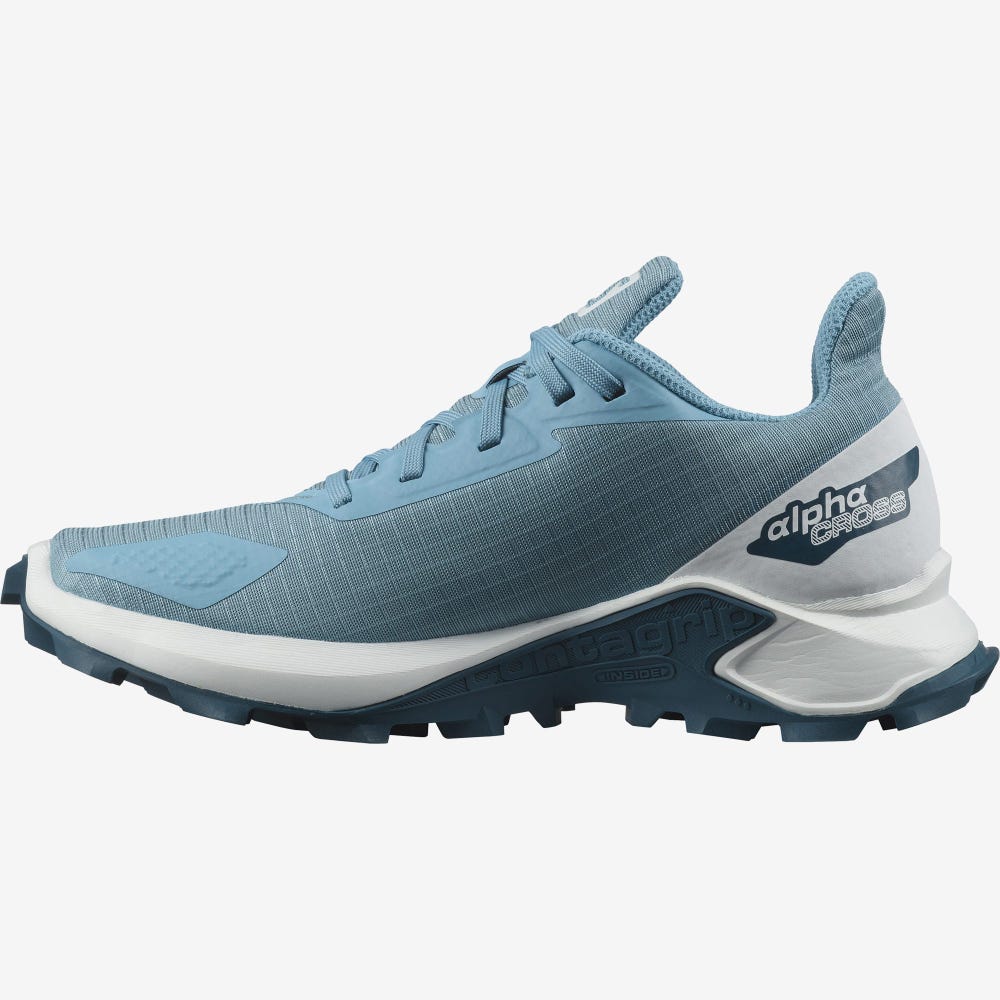 Kids' Salomon ALPHACROSS BLAST Running Shoes Blue/White/Blue | ZDJX-95624