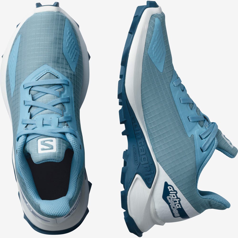 Kids' Salomon ALPHACROSS BLAST Running Shoes Blue/White/Blue | ZDJX-95624
