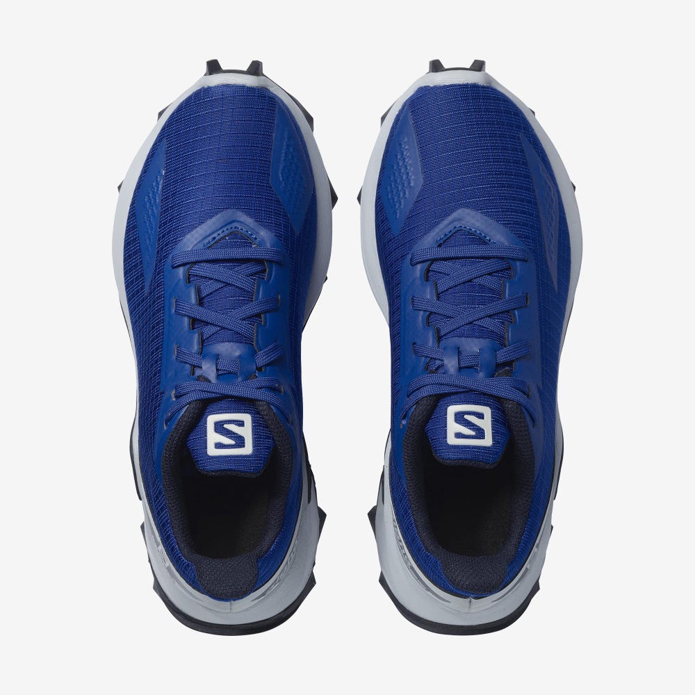 Kids' Salomon ALPHACROSS BLAST Trail Running Shoes Navy/Blue | KUEQ-17850