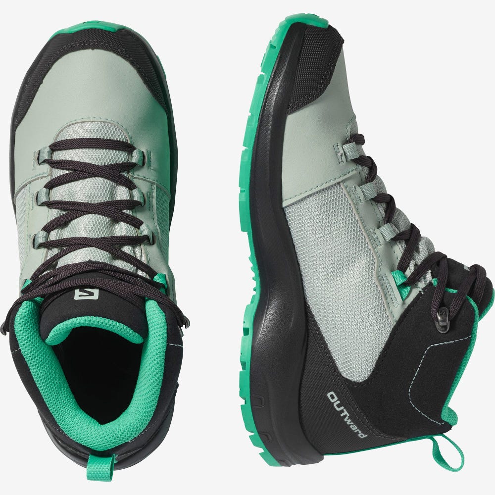 Kids' Salomon OUTWARD CLIMASALOMON™ WATERPROOF Hiking Boots Light Turquoise/Grey/Mint | OPAN-78543