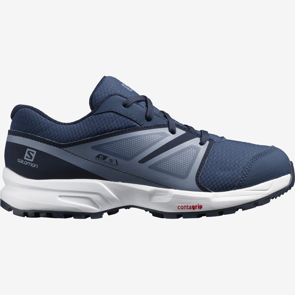 Kids' Salomon SENSE CLIMASALOMON™ WATERPROOF Trail Running Shoes Navy/Grey | XZNY-58217