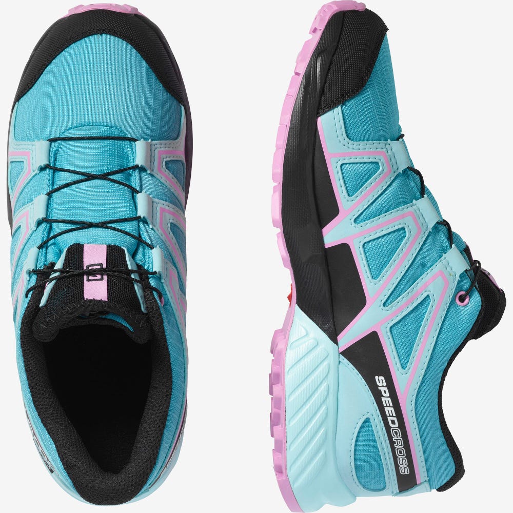Kids' Salomon SPEEDCROSS CLIMASALOMON™ WATERPROOF Trail Running Shoes Blue/Turquoise/Purple | AZRU-29806