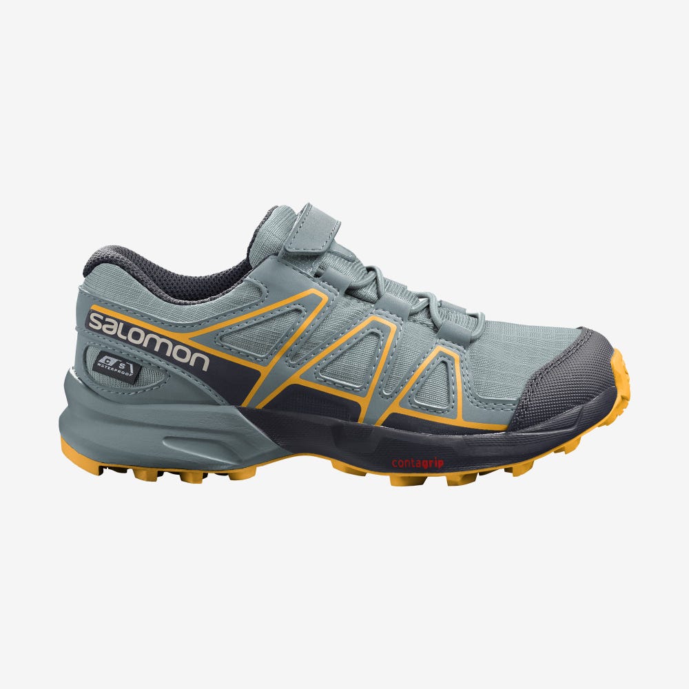 Kids' Salomon SPEEDCROSS CLIMASALOMON™ WATERPROOF Trail Running Shoes Green | BMQS-46897
