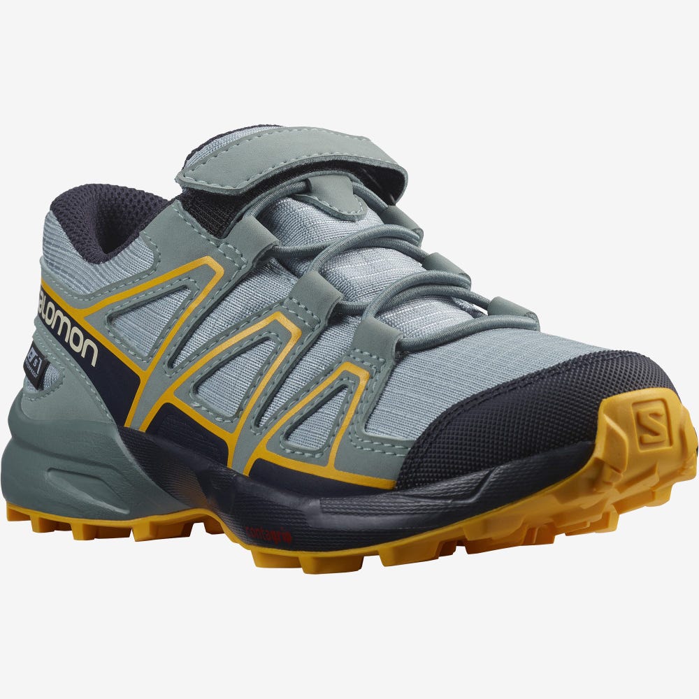 Kids' Salomon SPEEDCROSS CLIMASALOMON™ WATERPROOF Trail Running Shoes Green | BMQS-46897