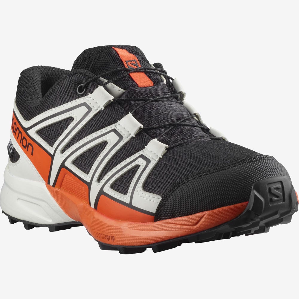 Kids' Salomon SPEEDCROSS CLIMASALOMON™ WATERPROOF Hiking Boots Black/Pink | DXEK-70359