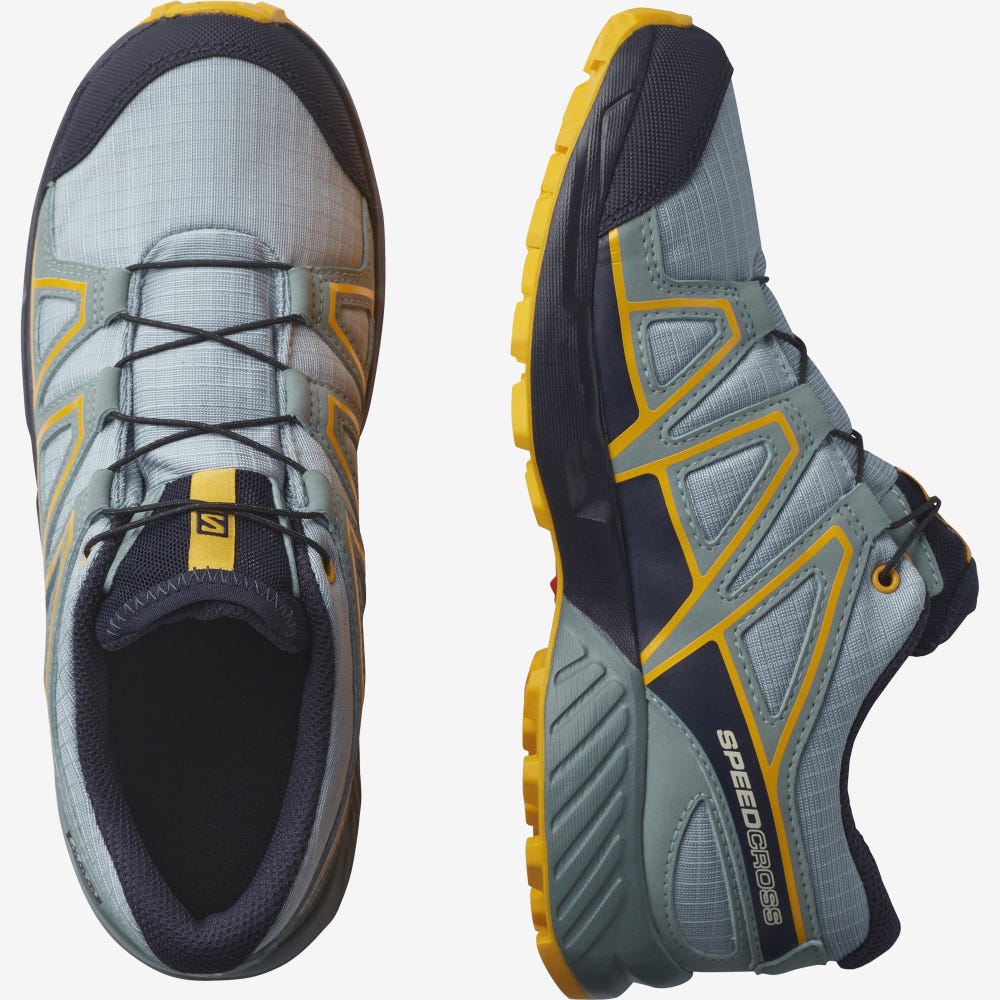 Kids' Salomon SPEEDCROSS CLIMASALOMON™ WATERPROOF Trail Running Shoes Green | FTIP-48390