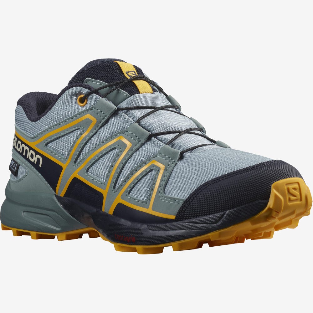 Kids' Salomon SPEEDCROSS CLIMASALOMON™ WATERPROOF Trail Running Shoes Green | FTIP-48390