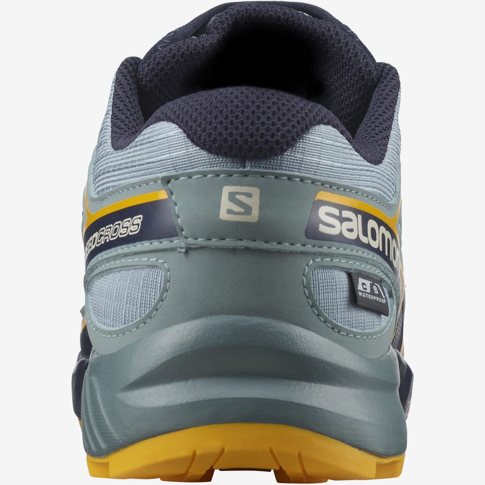 Kids' Salomon SPEEDCROSS CLIMASALOMON™ WATERPROOF Trail Running Shoes Green | FTIP-48390