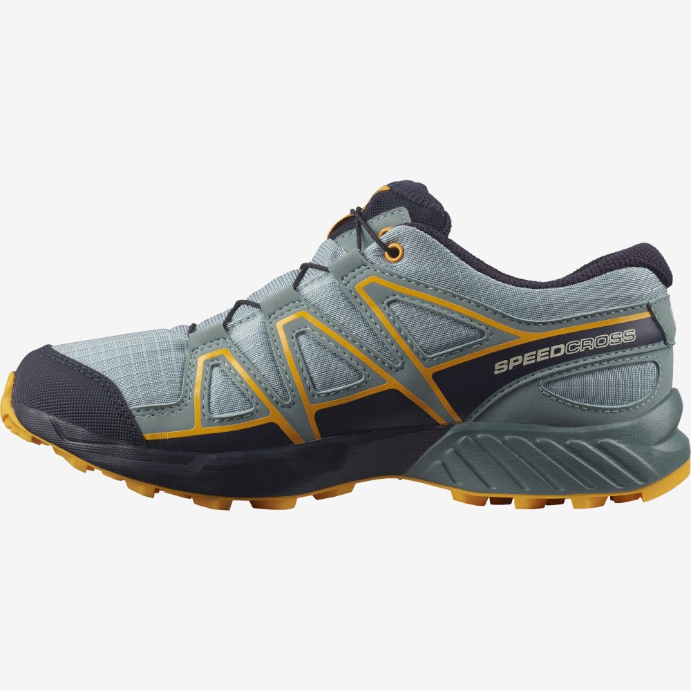 Kids' Salomon SPEEDCROSS CLIMASALOMON™ WATERPROOF Trail Running Shoes Green | FTIP-48390