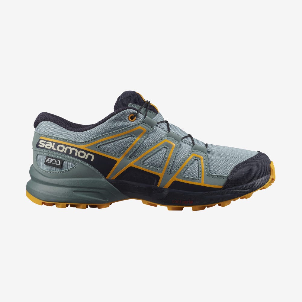 Kids\' Salomon SPEEDCROSS CLIMASALOMON™ WATERPROOF Trail Running Shoes Green | FTIP-48390