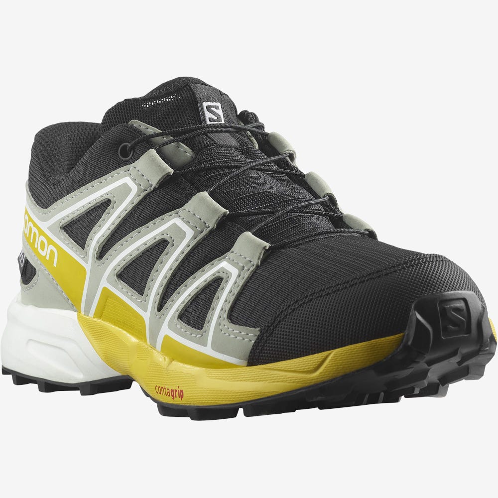 Kids' Salomon SPEEDCROSS CLIMASALOMON™ WATERPROOF Hiking Boots Black/Lemon | JKNH-52846