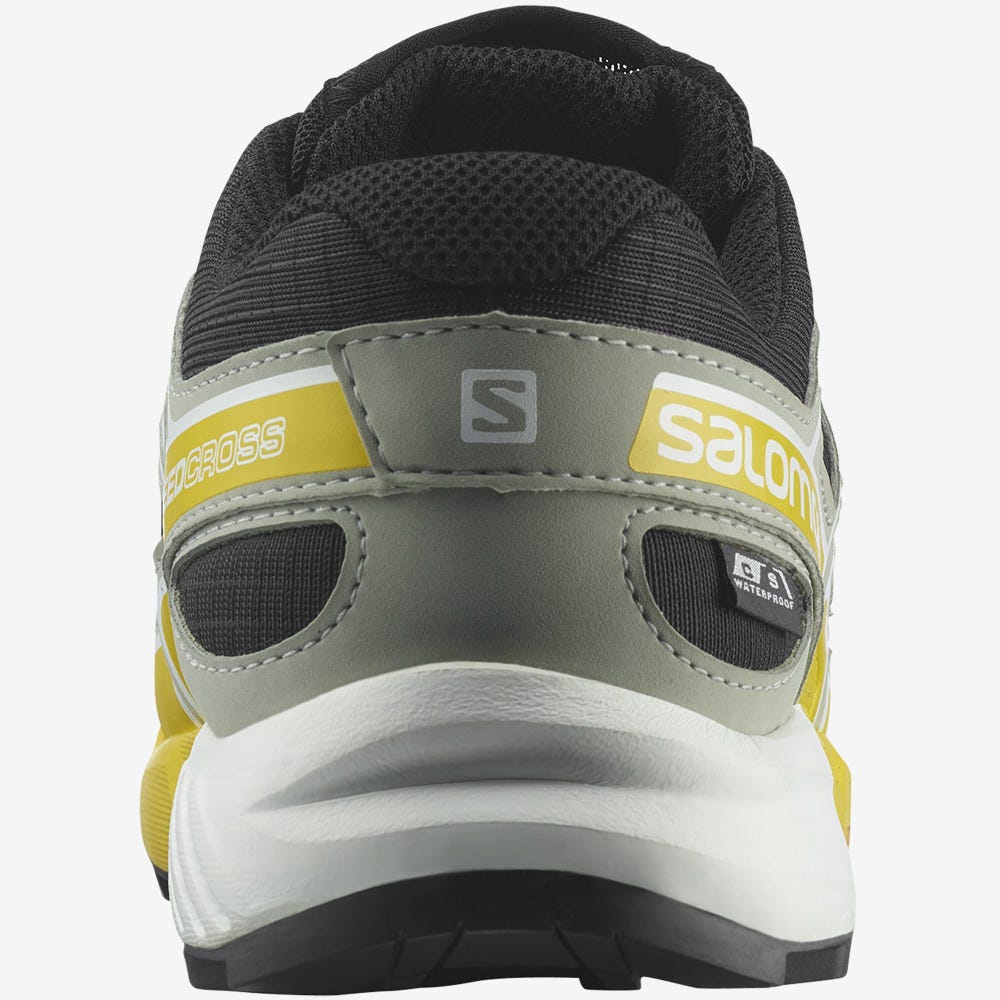 Kids' Salomon SPEEDCROSS CLIMASALOMON™ WATERPROOF Trail Running Shoes Black/Lemon | SXEA-62483