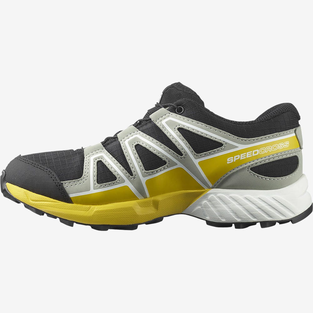 Kids' Salomon SPEEDCROSS CLIMASALOMON™ WATERPROOF Trail Running Shoes Black/Lemon | SXEA-62483
