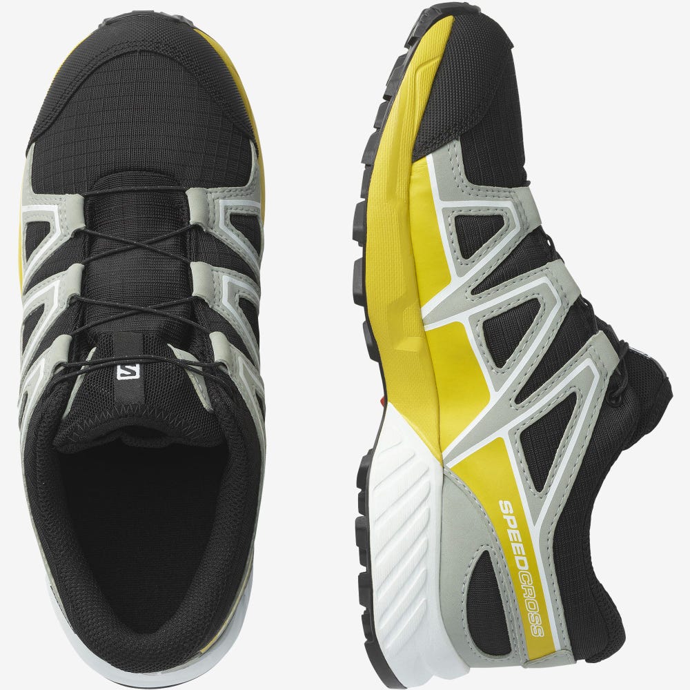 Kids' Salomon SPEEDCROSS CLIMASALOMON™ WATERPROOF Trail Running Shoes Black/Lemon | SXEA-62483