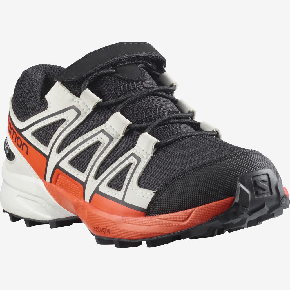 Kids' Salomon SPEEDCROSS CLIMASALOMON™ WATERPROOF Trail Running Shoes Black/Pink | WGZE-19467
