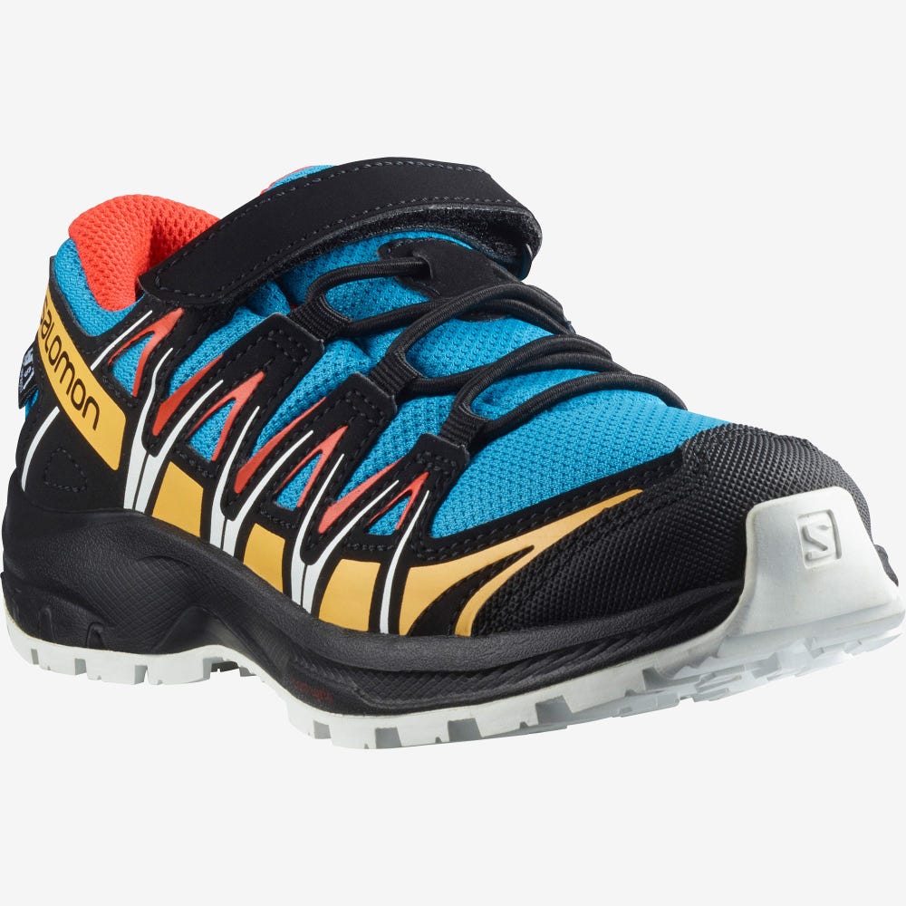 Kids' Salomon XA PRO 3D CSWP K Hiking Boots Blue/Black/ Apricot | HTSQ-95617