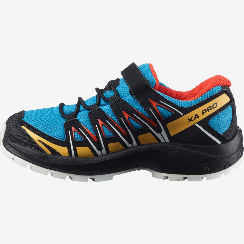 Kids' Salomon XA PRO 3D CSWP K Hiking Boots Blue/Black/ Apricot | HTSQ-95617