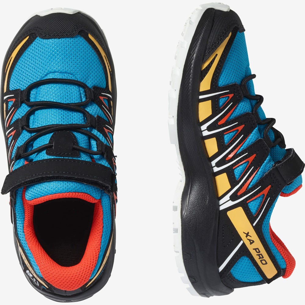 Kids' Salomon XA PRO 3D CSWP K Hiking Boots Blue/Black/ Apricot | HTSQ-95617