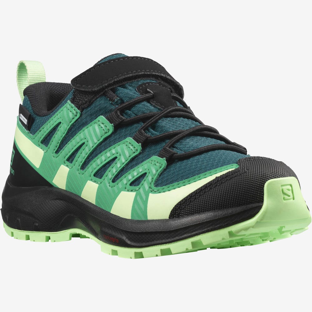 Kids' Salomon XA PRO V8 CLIMASALOMON™ WATERPROOF Hiking Boots Deep Turquoise/Black/Green | CNYD-09683
