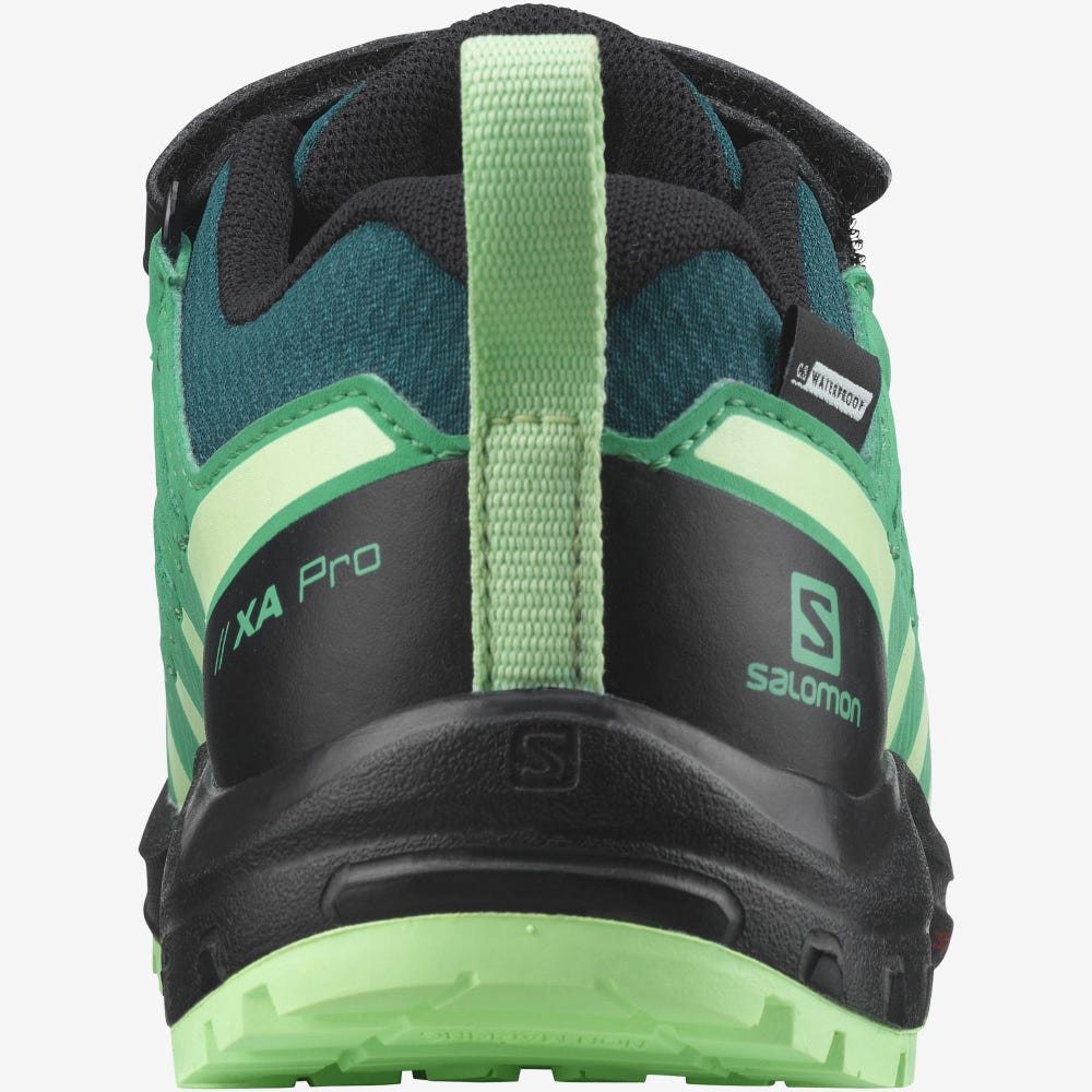 Kids' Salomon XA PRO V8 CLIMASALOMON™ WATERPROOF Hiking Boots Deep Turquoise/Black/Green | CNYD-09683