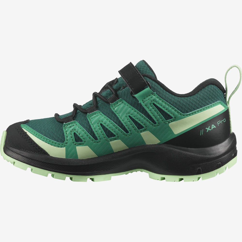 Kids' Salomon XA PRO V8 CLIMASALOMON™ WATERPROOF Hiking Boots Deep Turquoise/Black/Green | CNYD-09683