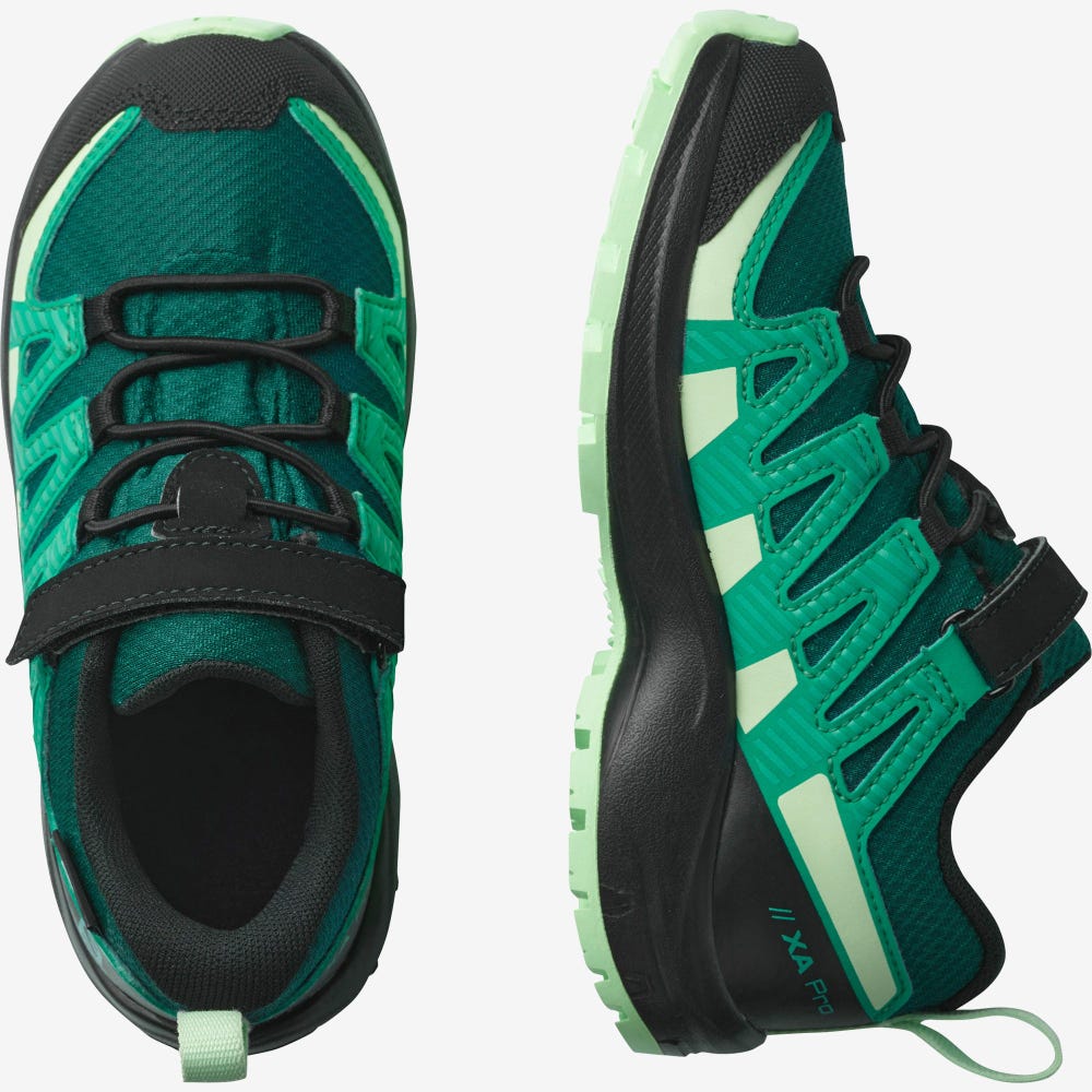 Kids' Salomon XA PRO V8 CLIMASALOMON™ WATERPROOF Hiking Boots Deep Turquoise/Black/Green | CNYD-09683