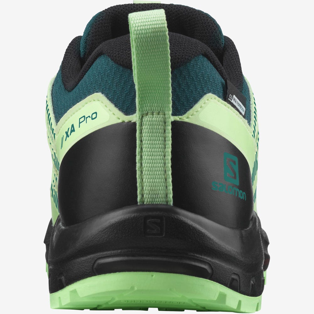 Kids' Salomon XA PRO V8 CLIMASALOMON™ WATERPROOF Hiking Boots Deep Turquoise/Black/Green | DMIU-75391