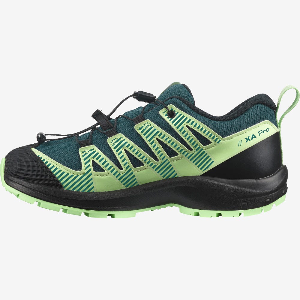 Kids' Salomon XA PRO V8 CLIMASALOMON™ WATERPROOF Hiking Boots Deep Turquoise/Black/Green | DMIU-75391