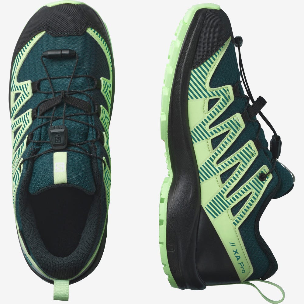Kids' Salomon XA PRO V8 CLIMASALOMON™ WATERPROOF Hiking Boots Deep Turquoise/Black/Green | DMIU-75391