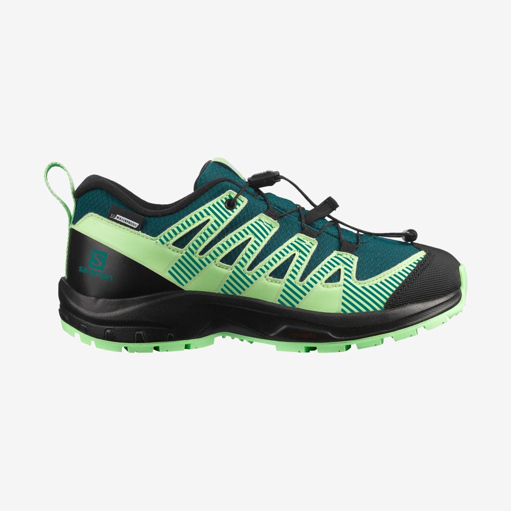 Kids\' Salomon XA PRO V8 CLIMASALOMON™ WATERPROOF Hiking Boots Deep Turquoise/Black/Green | DMIU-75391
