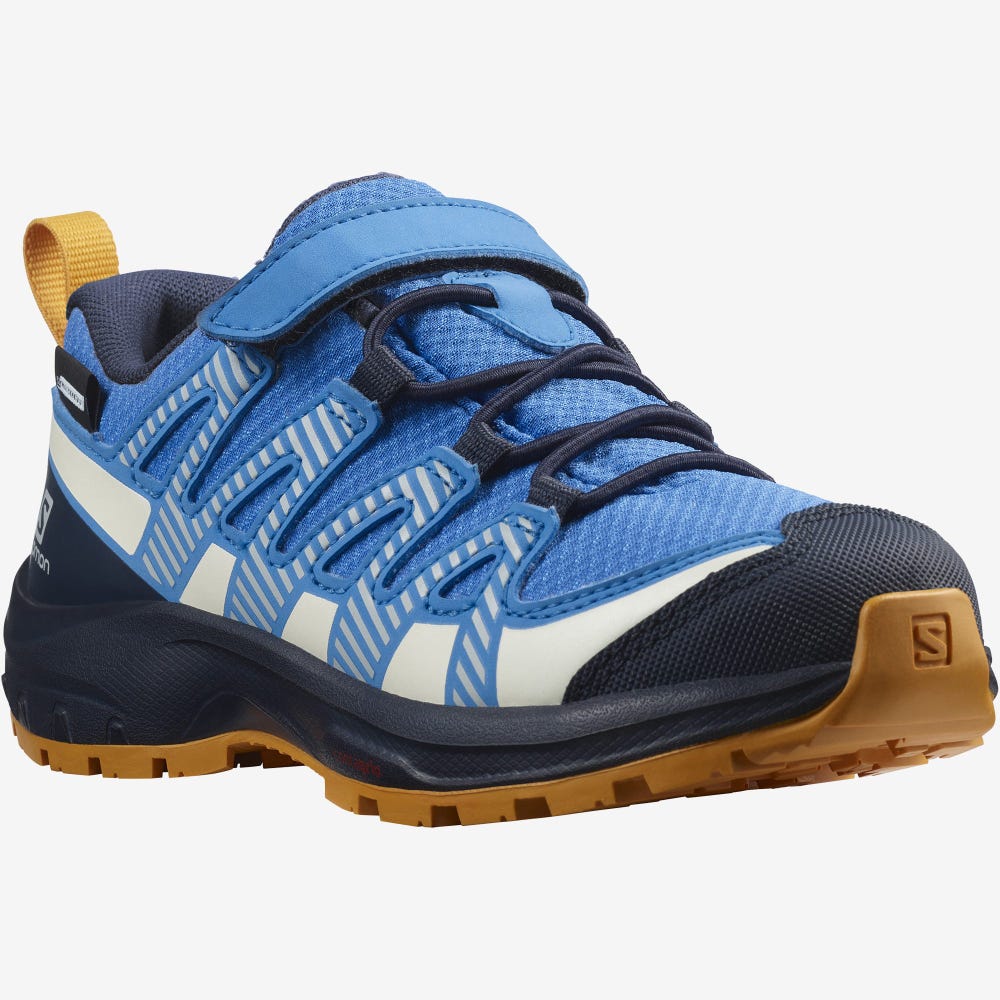 Kids' Salomon XA PRO V8 CLIMASALOMON™ WATERPROOF Trail Running Shoes Blue/Navy | EGMH-10782