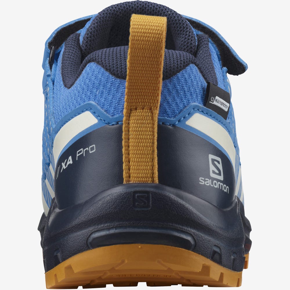 Kids' Salomon XA PRO V8 CLIMASALOMON™ WATERPROOF Trail Running Shoes Blue/Navy | EGMH-10782