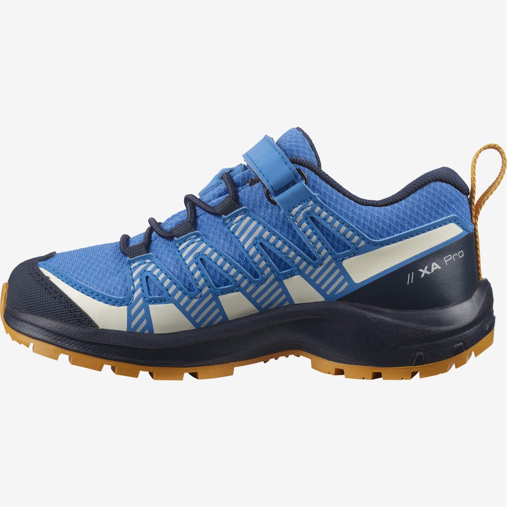 Kids' Salomon XA PRO V8 CLIMASALOMON™ WATERPROOF Trail Running Shoes Blue/Navy | EGMH-10782