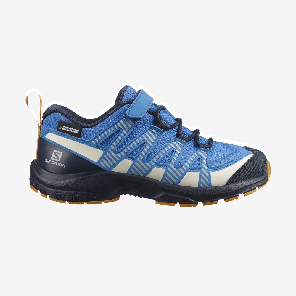 Kids\' Salomon XA PRO V8 CLIMASALOMON™ WATERPROOF Trail Running Shoes Blue/Navy | EGMH-10782