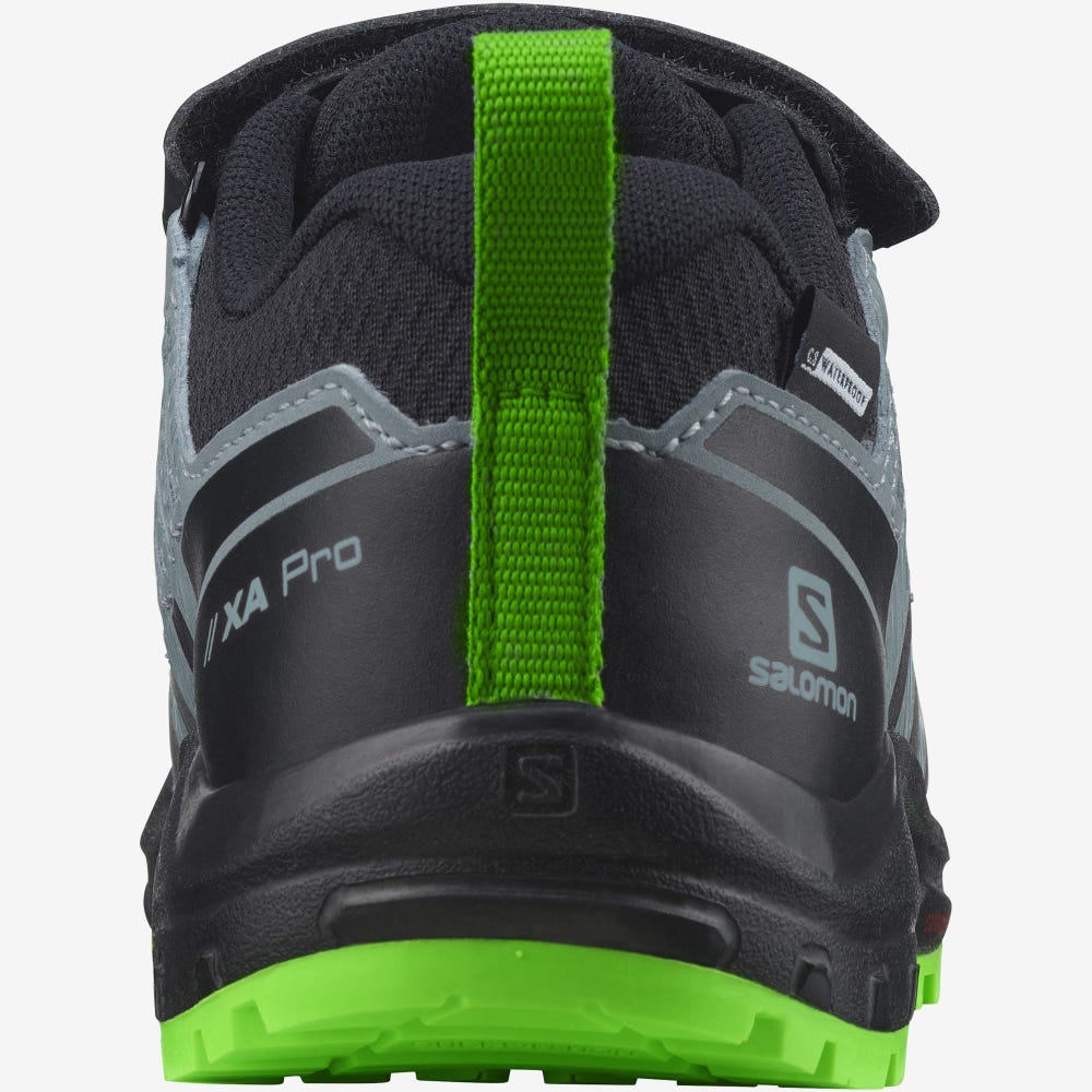 Kids' Salomon XA PRO V8 CLIMASALOMON™ WATERPROOF Hiking Boots Black/Green | GTZL-27596