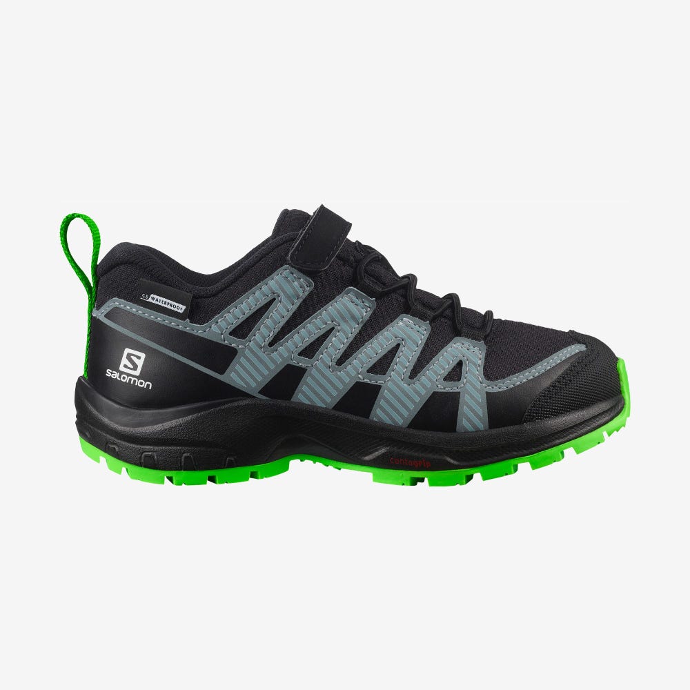 Kids\' Salomon XA PRO V8 CLIMASALOMON™ WATERPROOF Hiking Boots Black/Green | GTZL-27596