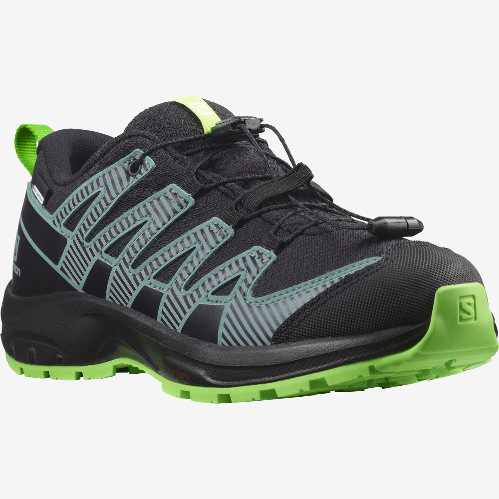 Kids' Salomon XA PRO V8 CLIMASALOMON™ WATERPROOF Hiking Boots Black/Green | NUJD-03586